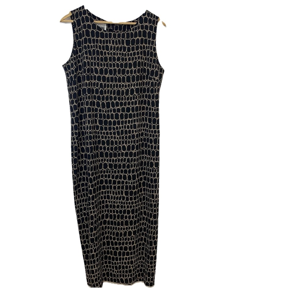 Laslie Fay Maxi Snake Print Dress 12P Black Sleeveless Shift Casual Vacation‎